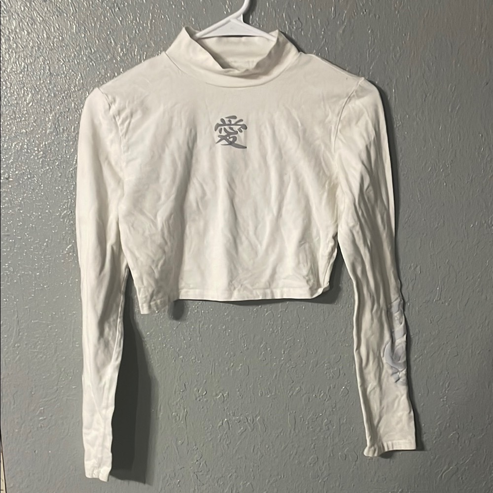 White Long Sleeve Turtleneck Top Crop Top